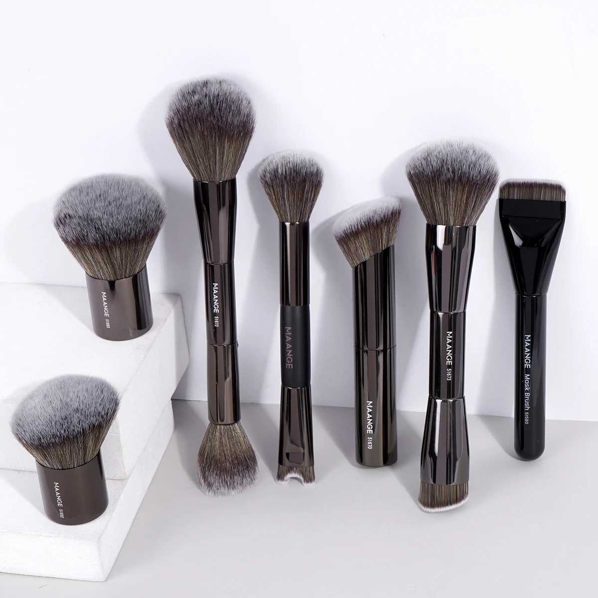 MAANGE 7pcs/set Flawless Makeup Brush Double Ended Foundation Brush for Blending Liquid Cream Powder Soft Dense Hair Makeup Tool Z260408