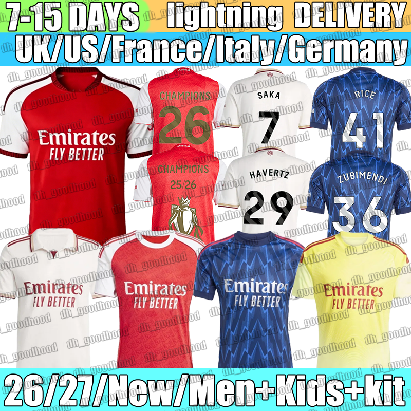 2026 SAKA EZE arsenalJerseys MARTINELLI Zubimendi RICE G.JESUS GABRIEL soccer Jerseys ODEGAARD GYOKERES HAVERTZ Calafiori 26 27 Football Shirt Men Kids kit Kits