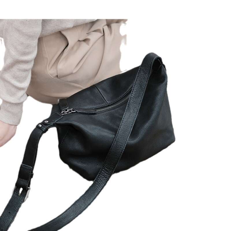Spring Summer Retro Leather Dumpling Bag for Women, Lightweight Soft Crossbody Shoulder Bag with Wide Strap, Japanese Style Large Capacity SENYY