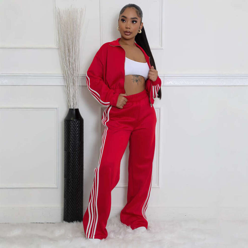 Spring new striped zipper sportswear casual commuting two-piece running set fashionable versatile casual sportswear