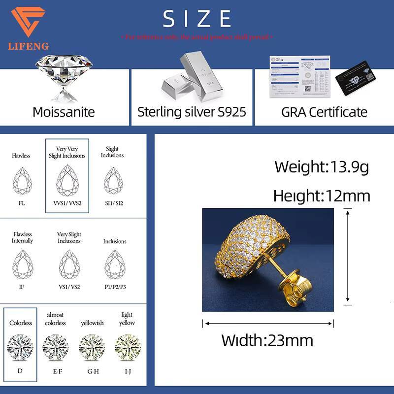 Fine Earrings Jewelry Wholesale 925 Sterling Silver Moissanite Earrings Women Diamond Ear-stud