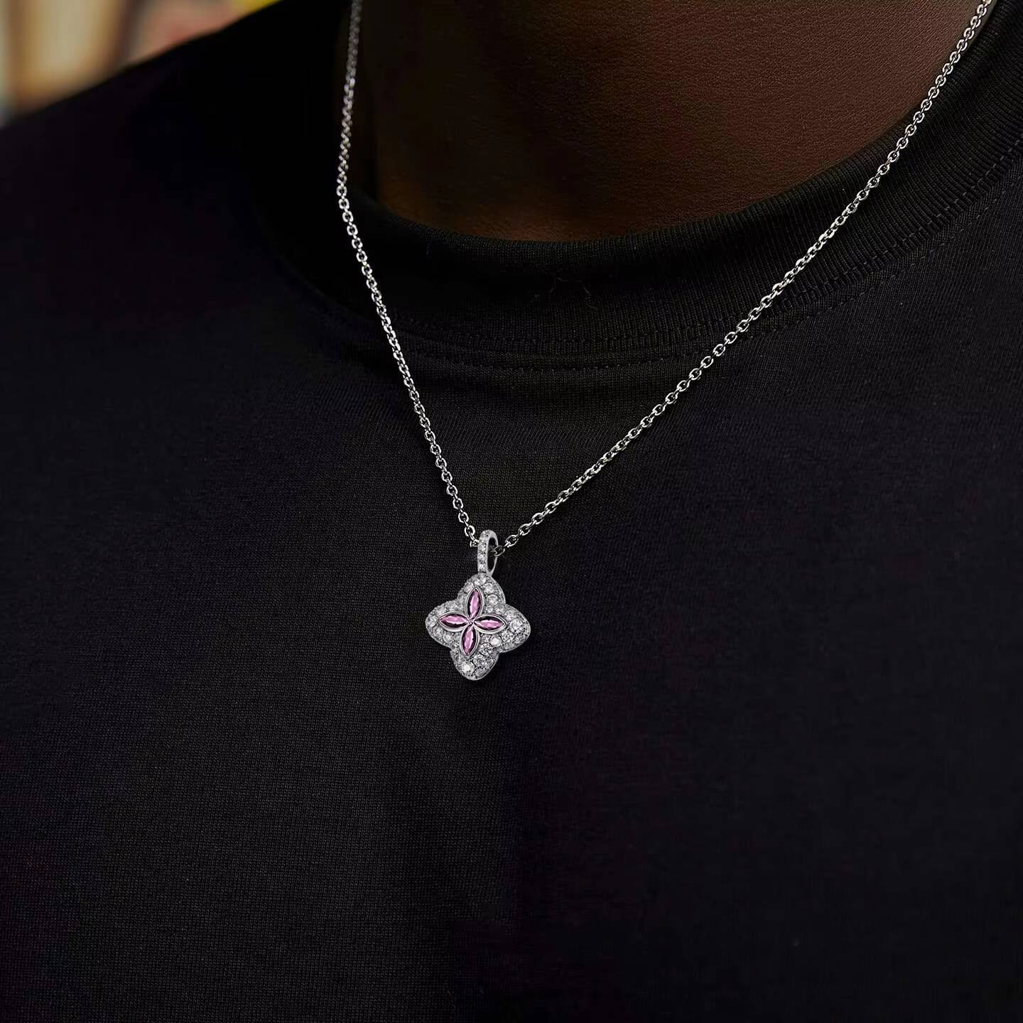 Luxury 925 Silver VVS Moissanite Clover Charms Pendants Necklace Customizable Colorful Four-Leaf Bezel Set Trendy Hip Hop