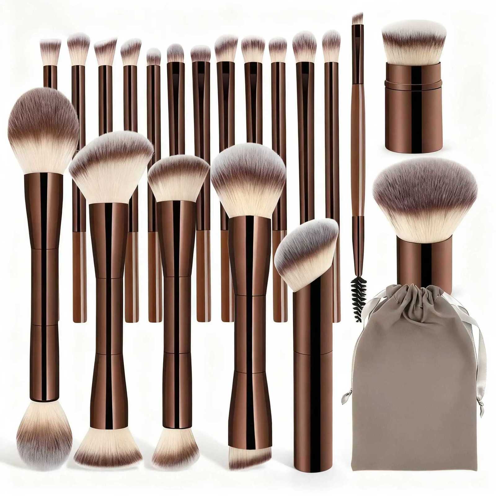 20pcs/set Pro Makeup Brushes Double Ended Foundation Concealers Blush Eye Shadows Brush for Liquid Cream Powder Blending Z260408