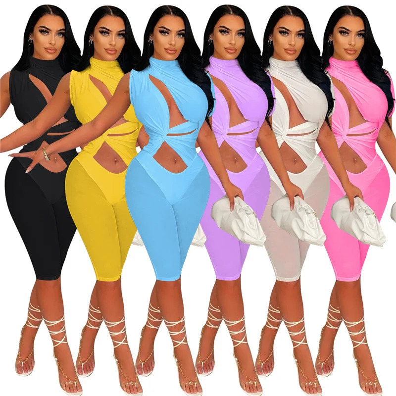 Sexy Mesh Patchwork See Through Skinny Playsuit Women One Shoulder Draped Hollow Out One Piece Rompers Party Club Jumpsuit Short 260407