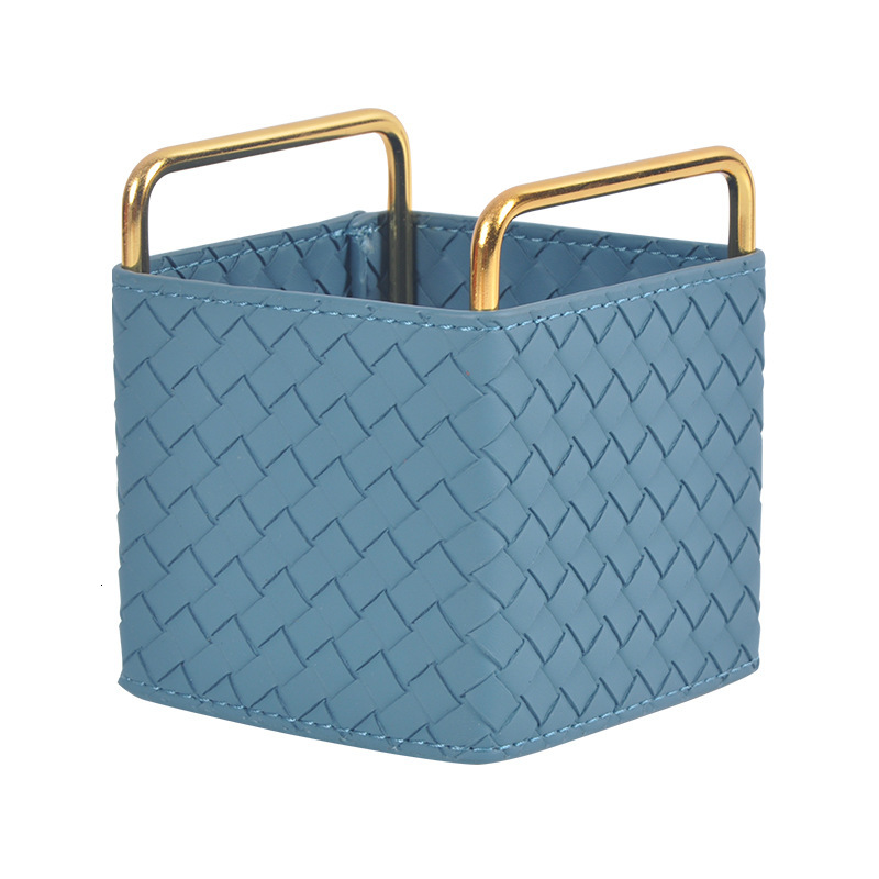 Pen Holder Modern Minimalist Hand Woven Leather For Office Study Living Room Entryway Key Remote Control Storage Ornament Orange Color Luxury Style