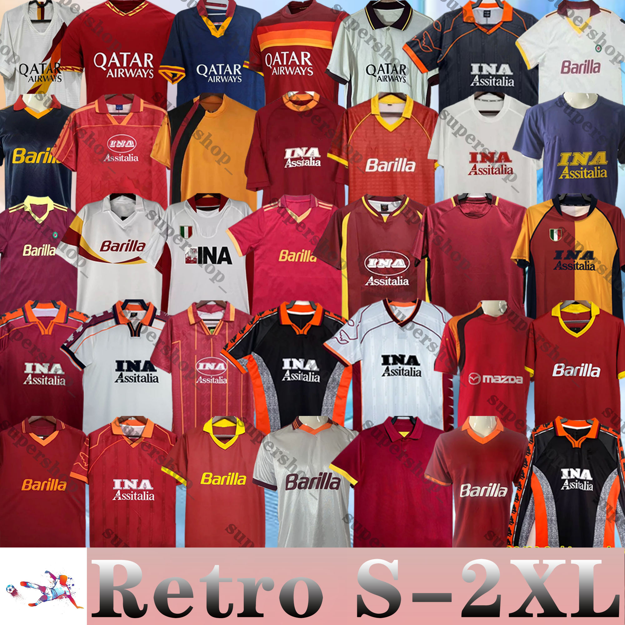 Top 96 98 99 00 01 02 Retro Rome soccer jerseys TOTTI BATISTUTA DZEKO maillot de foot Nakata Montella CASSANO STATUTO DE ROSSI 89 90 91 92 94 95 Classic ROMA football shirt