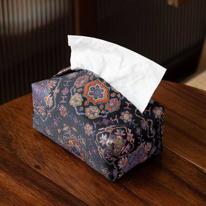 Tissue Bag New Chinese Style Light Luxury Orange Camellia Pattern Fabric For Tea Room Hotel Car Home Storage
