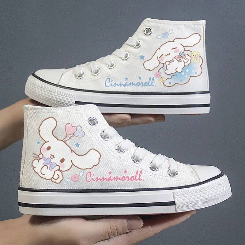 Sanrioed Cute Cinnamoroll Canvas 2024 New Cartoon Kuromi Versatile Board Kawaii Hello Kittys Shoes for Women