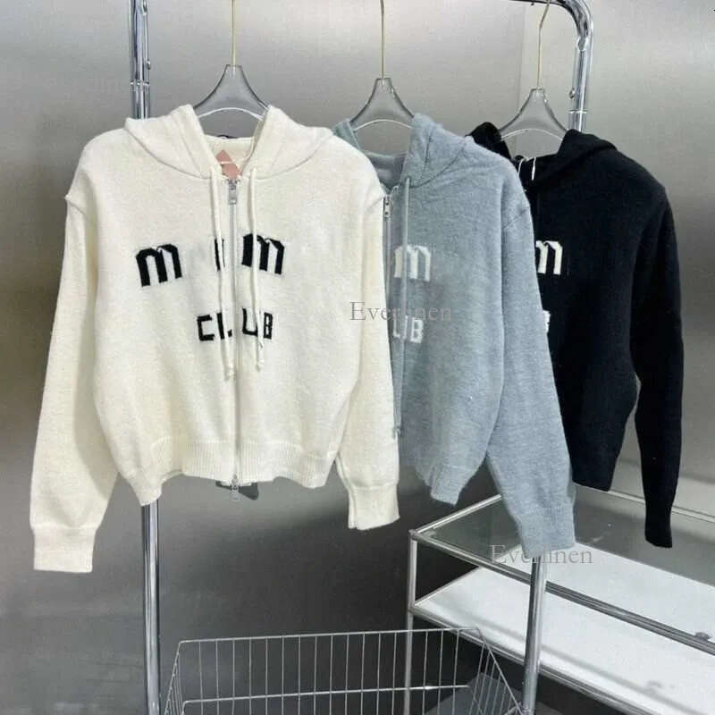 mius Designer Womens Sweater Jacket mius Autumn/Winter Fashion Sweater Knitted Cardigan Warm Hooded Coat Long Zipper Jacket Loose Sweater cef