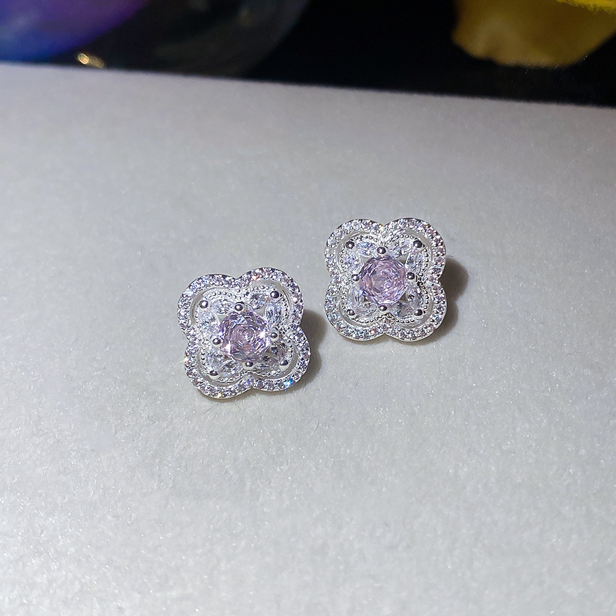 Silver needle full diamond flower stud earrings, diamond-cut rose, simple, exquisite, fashionable, versatile, light luxury, high-end earrings for wome - view 5