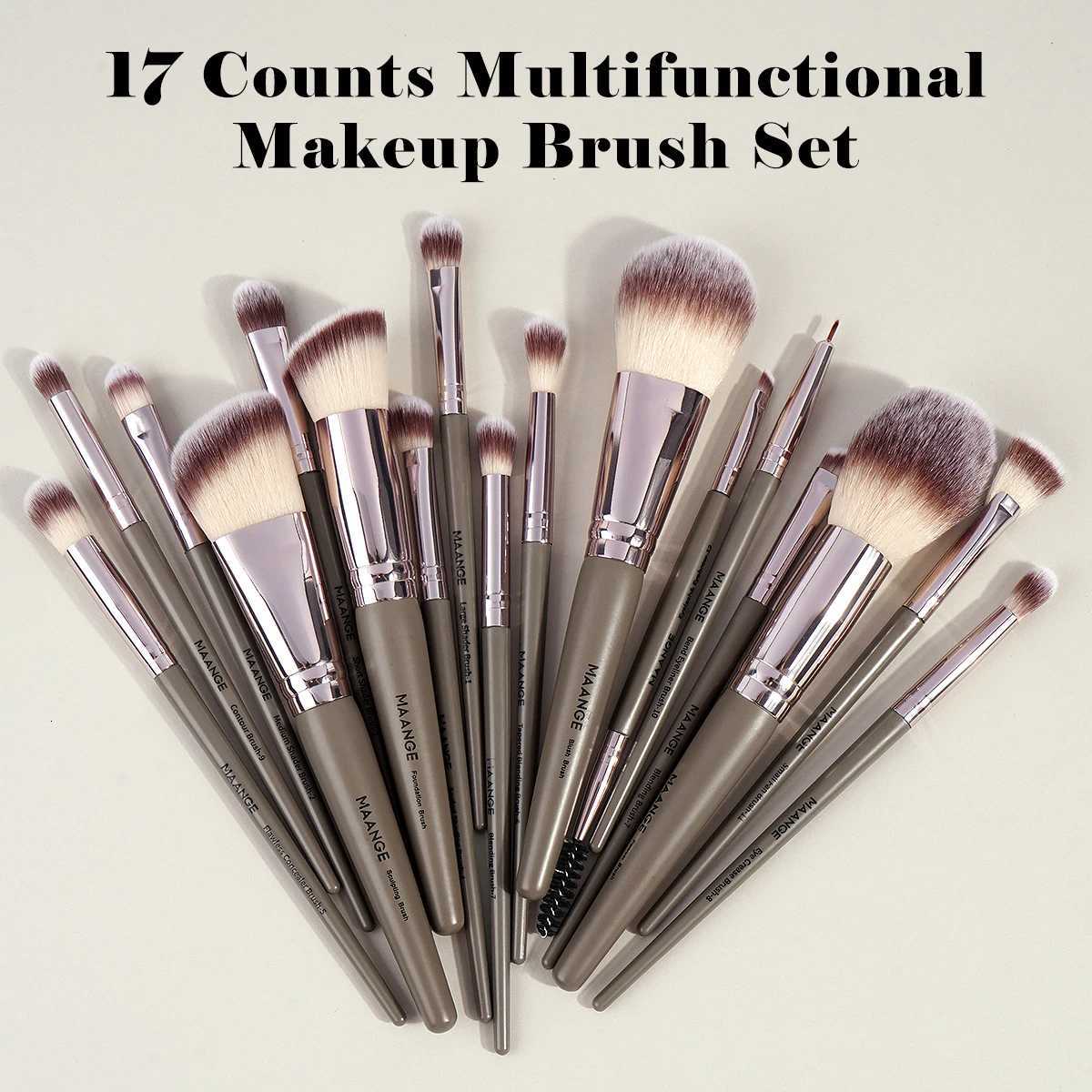 MAANGE 17pcs Professional Makeup Brush Set Foundation Concealers Eye Shadows Powder Blending Kabuki Contour Brushes Beauty Tools Z260408
