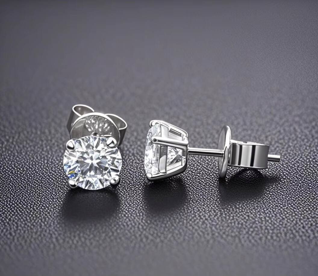 Lab Grown Diamond Stud Earrings 18K White Gold Earrings Women Fashion Jewelry Accessories Customized 4 Prongs Setting