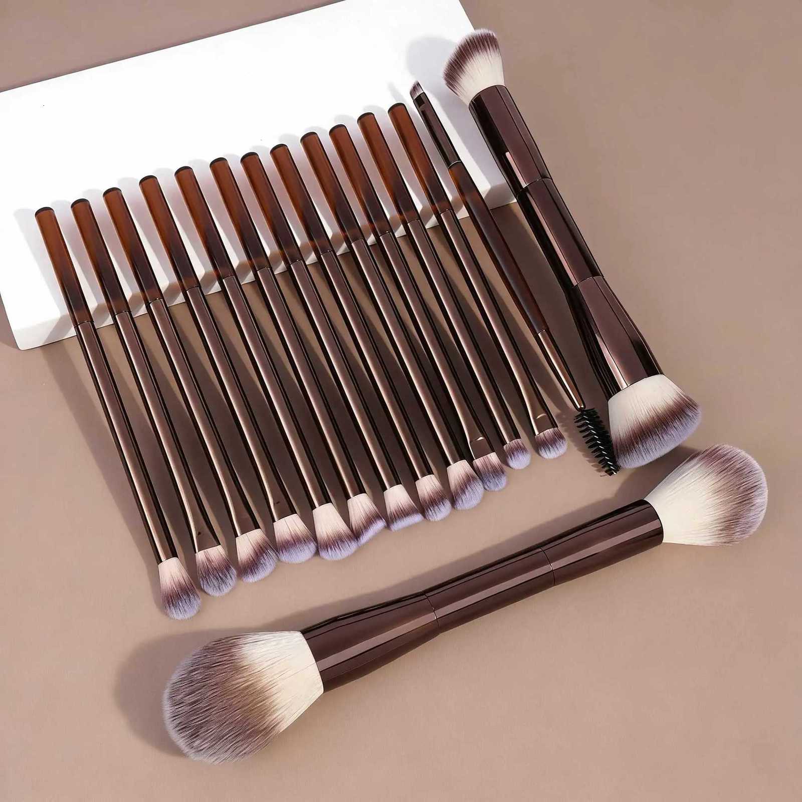15 PCS Makeup Brushes Double-ended Makeup Brush Set Double Sided Angled/Round Top Brush Foundation Contour Blending Eyebrow Eyes Z260408