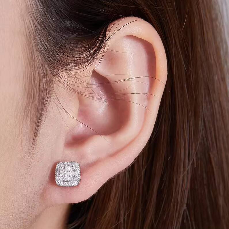Luxury Lab Grown Diamond GEM Earrings Custom Rhodium S925 Sterling Silver Fine Moissanite Women Stud Earrings