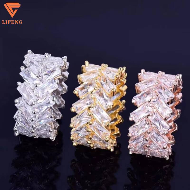 New Arrival Product 2 Rows Fine Jewelry Multi Colors Plated 925 Sterling Silver Iced Out Baguette Cut VVS Moissanite Custom Ring