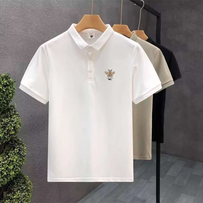 Handsome Little Bee Polo Shirt Summer Trendy Printed T-Shirt Korean Style Slim Fit Short Sleeve Casual Top Men's Clothing