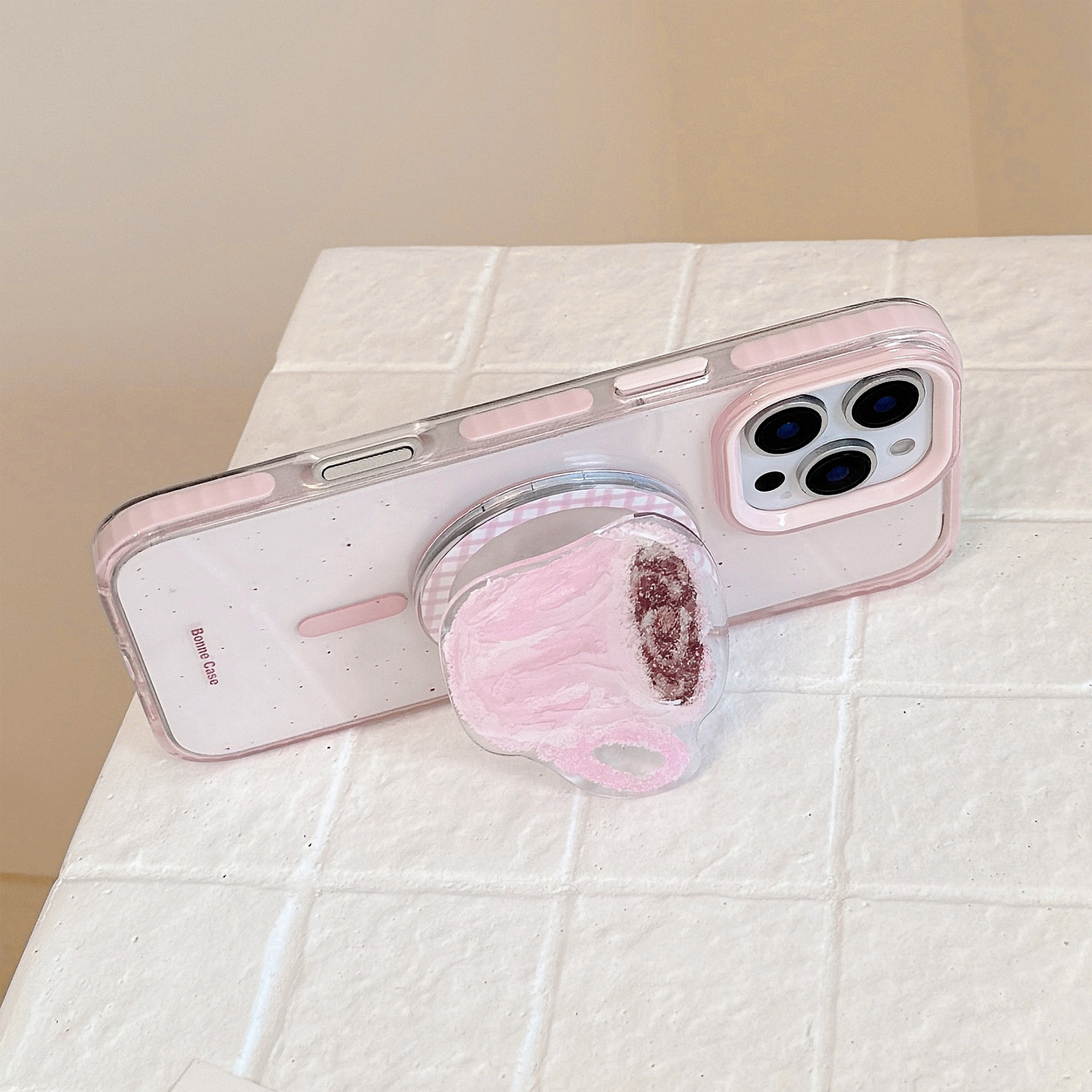 Pink MagSafe Stand Case for iPhone 16 Pro Max 17 Clear Coffee Cup Cover