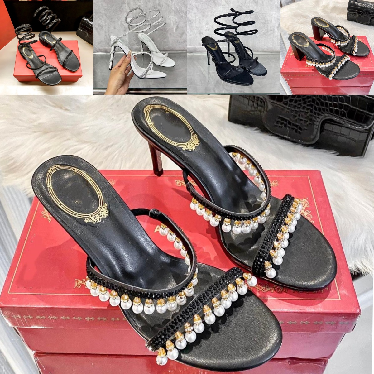 High quality designers women shoe Chunky heels for stiletto Slingbacks heel sandals Crystal rhinestone Snake Strass high heels Luxury slipper wedding bridal Pumps