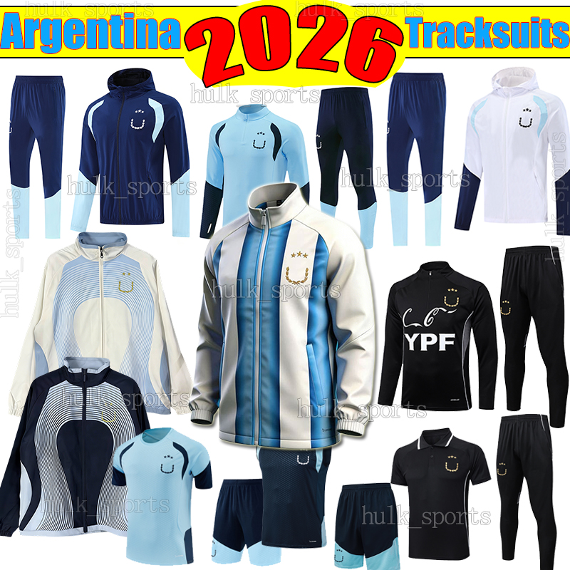 2026 Argentina Soccer Sets Tracksuits Jackets World Cup MeSsIs MARADONA DE PAUL long sleeve training suit Jogging Survetement national football men kids kit sets