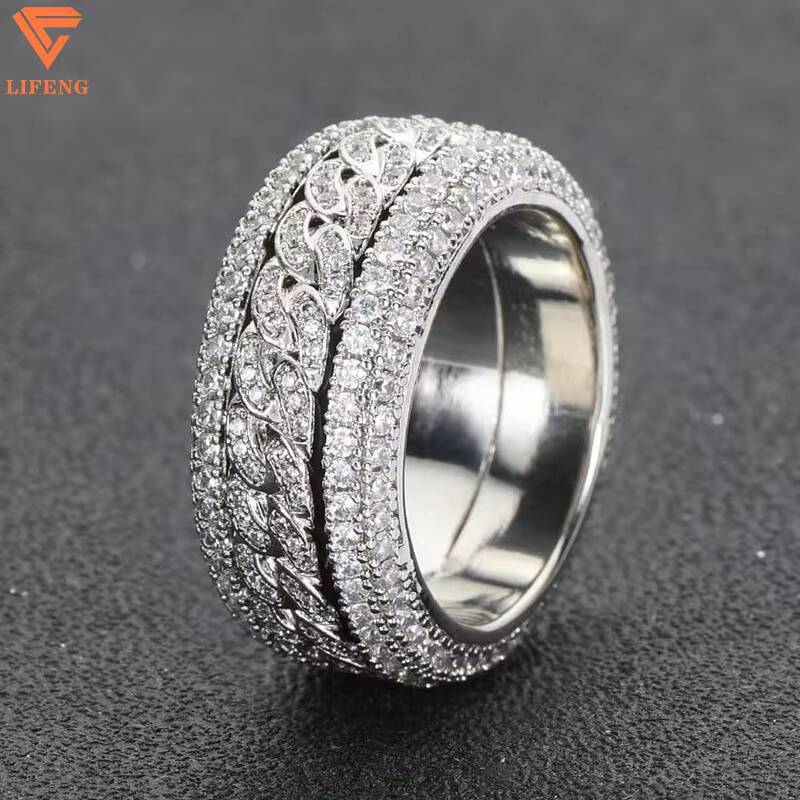 Fashion Jewelry Custom Hip Hop Ring 925 Sterling Silver Plated 18 K Gold Ice Out Moissanite Diamond Ring Wedding Ring
