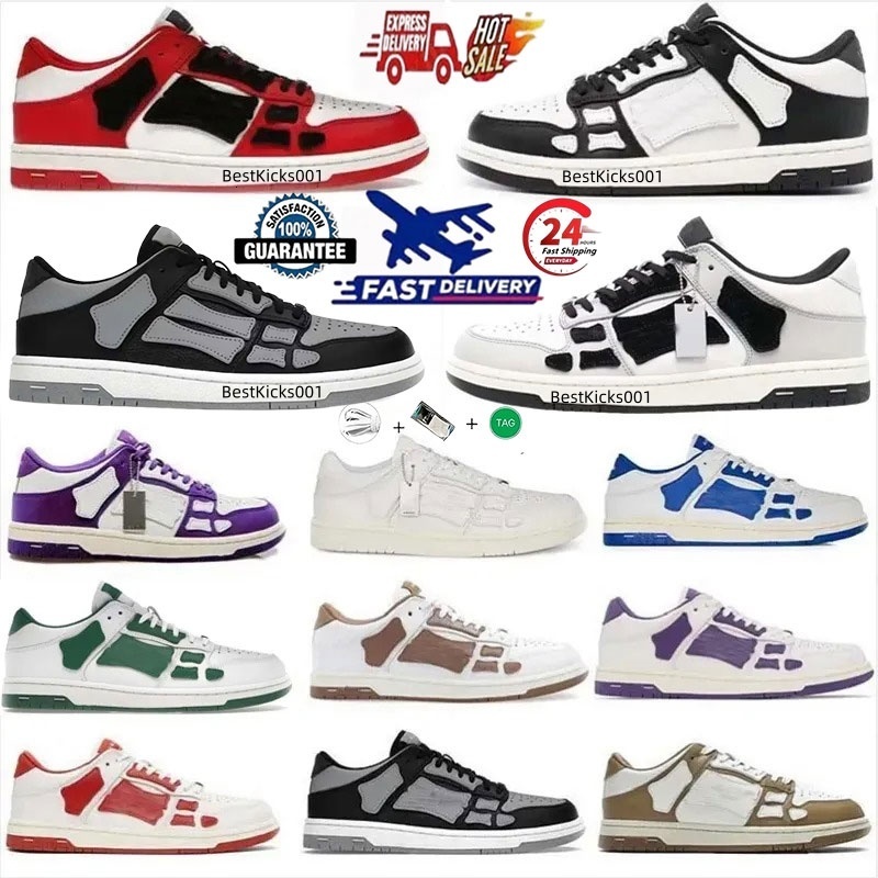 Designer Casual Low Shoes Lace Up Trainers White Black Blue Red Green Orange Runner Sports Men Women Skelet Bones Platform Sneaker Top Quality Outdoor Aport Shoes