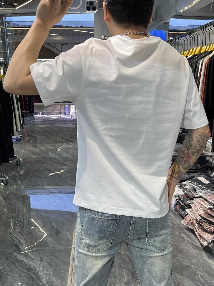 Luxury Brand Designer Clothes 2026 High-End Designer Apparel Men's European Letter Embroidery Print Rhinestone Round Neck Short Sleeve Trendy Cas