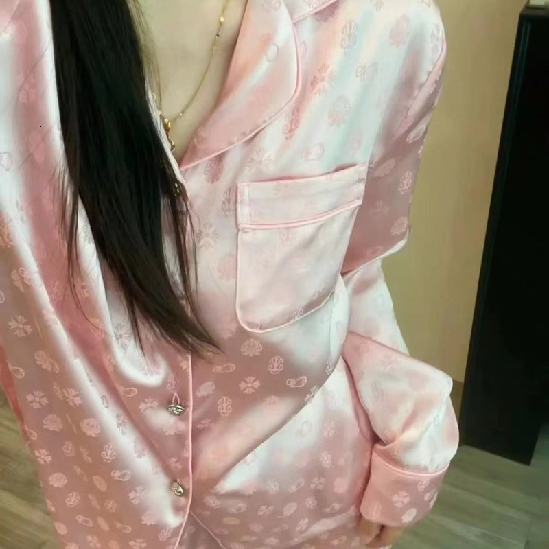 New Ice Silk Crox Star Light Luxury High End Women's Pajamas Spring and Autumn Long Sleeve Long Pants Homewear Set - view 5