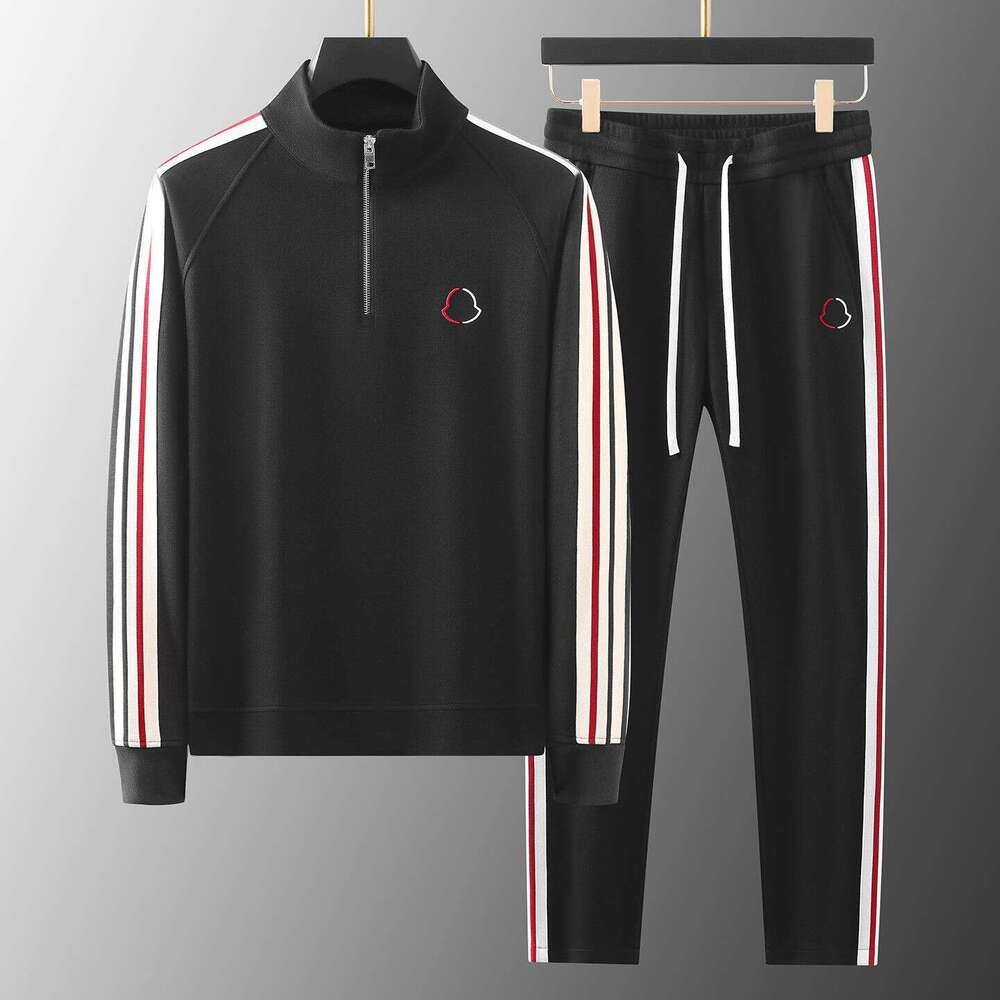 Spring And Autumn High-End Stand-Up Collar Long-Sleeve Suit For Men, Trendy Brand Fashion Breathable Webbing Color-Blocking Sports Casual Two-Piece Se