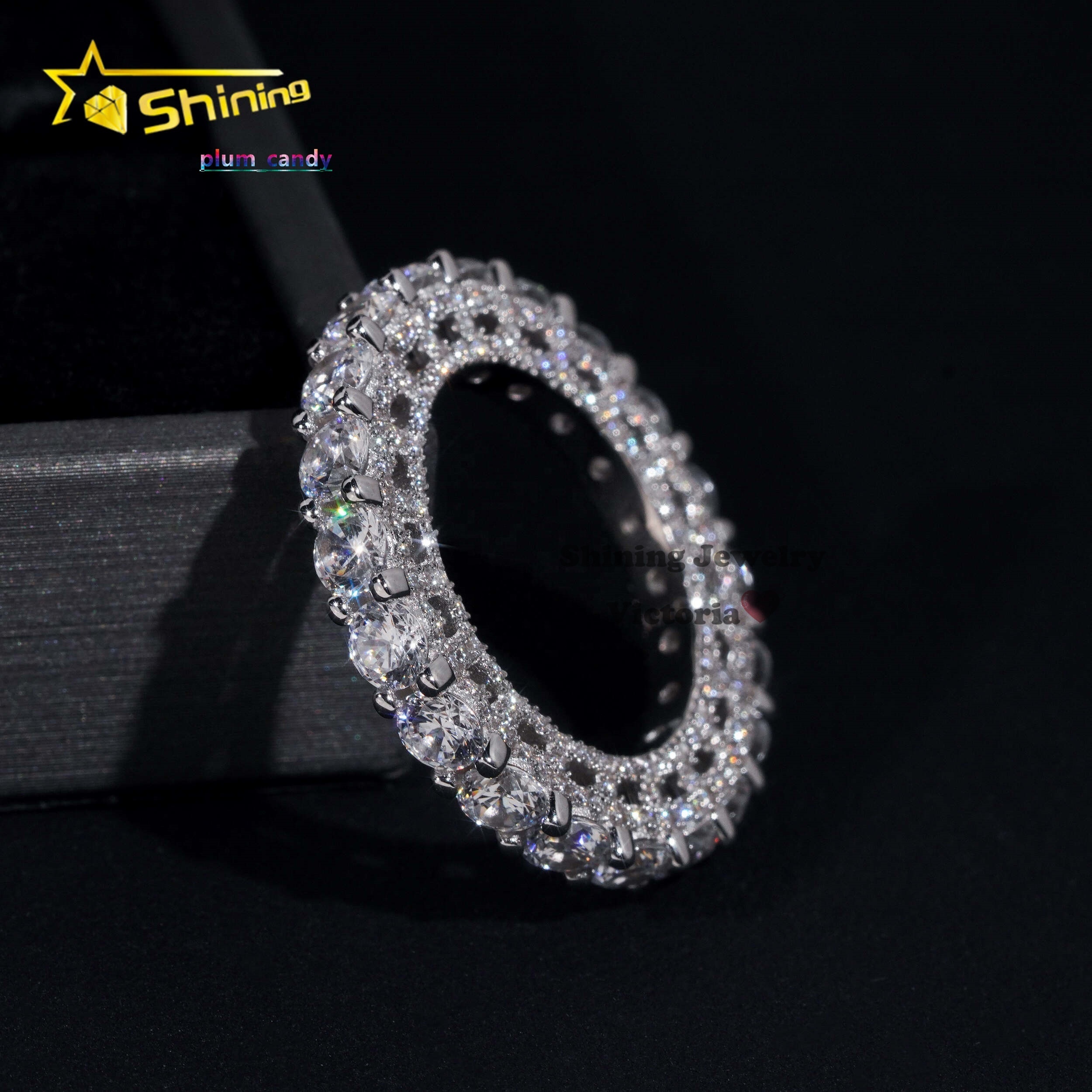 Charms Fine Jewelry Rapper Style 10K Real Gold VVS Moissanite Diamond 4MM Eternity Band Ring