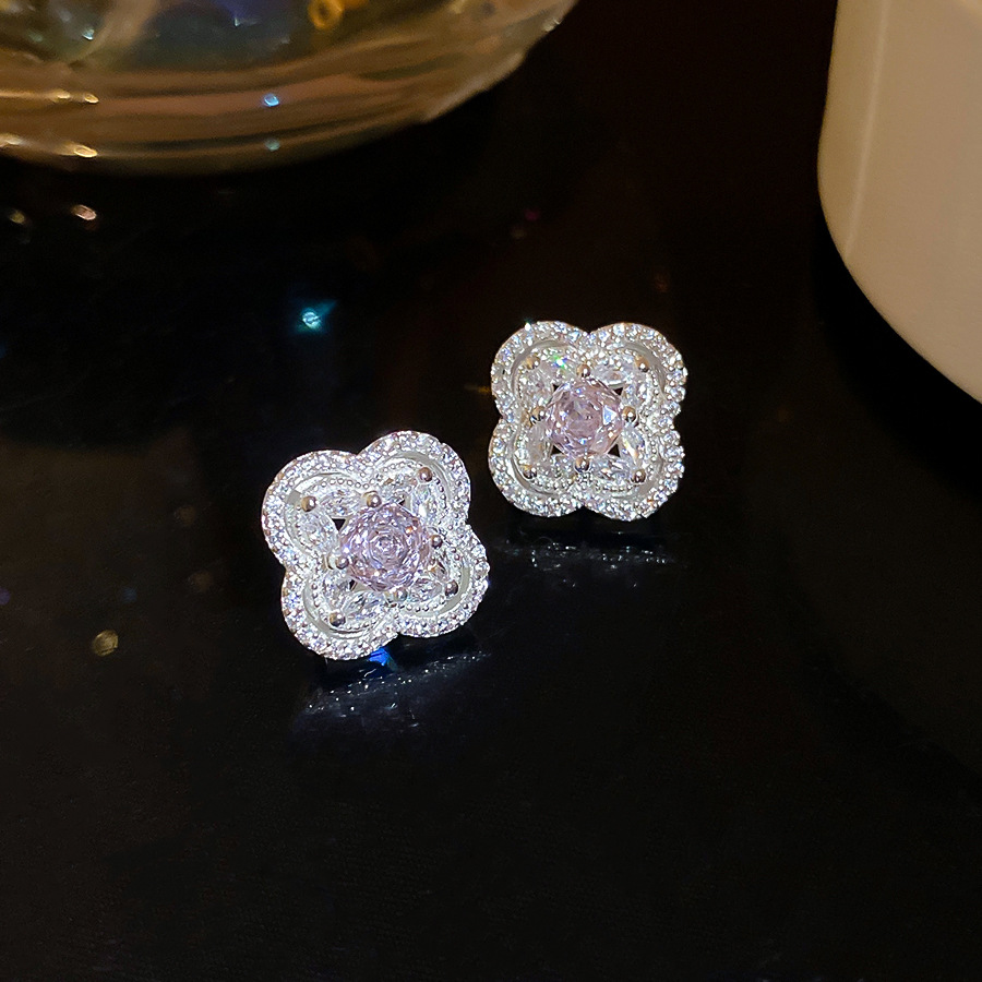 Silver needle full diamond flower stud earrings, diamond-cut rose, simple, exquisite, fashionable, versatile, light luxury, high-end earrings for wome - view 4