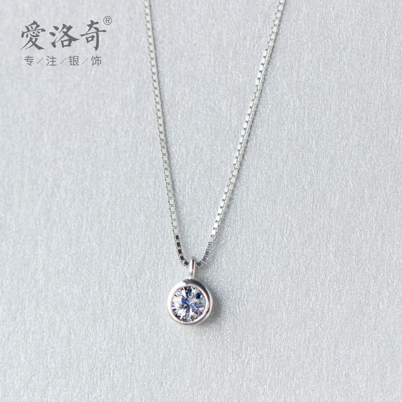 S925 Silver Korean and Japanese Style Single Diamond Short Clavicle Chain Simple and Unique Diamond-Embellished Necklace for Women 260407