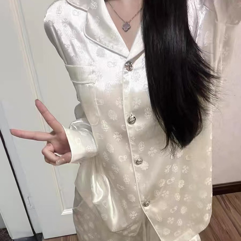 New Ice Silk Crox Star Light Luxury High End Women's Pajamas Spring and Autumn Long Sleeve Long Pants Homewear Set - view 4