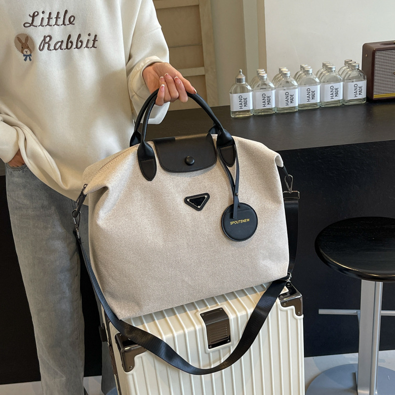 Canvas Duffle for Women - Large Capacity Travel Handbag with Leather Trim, Luxury Weekender Overnight Bag