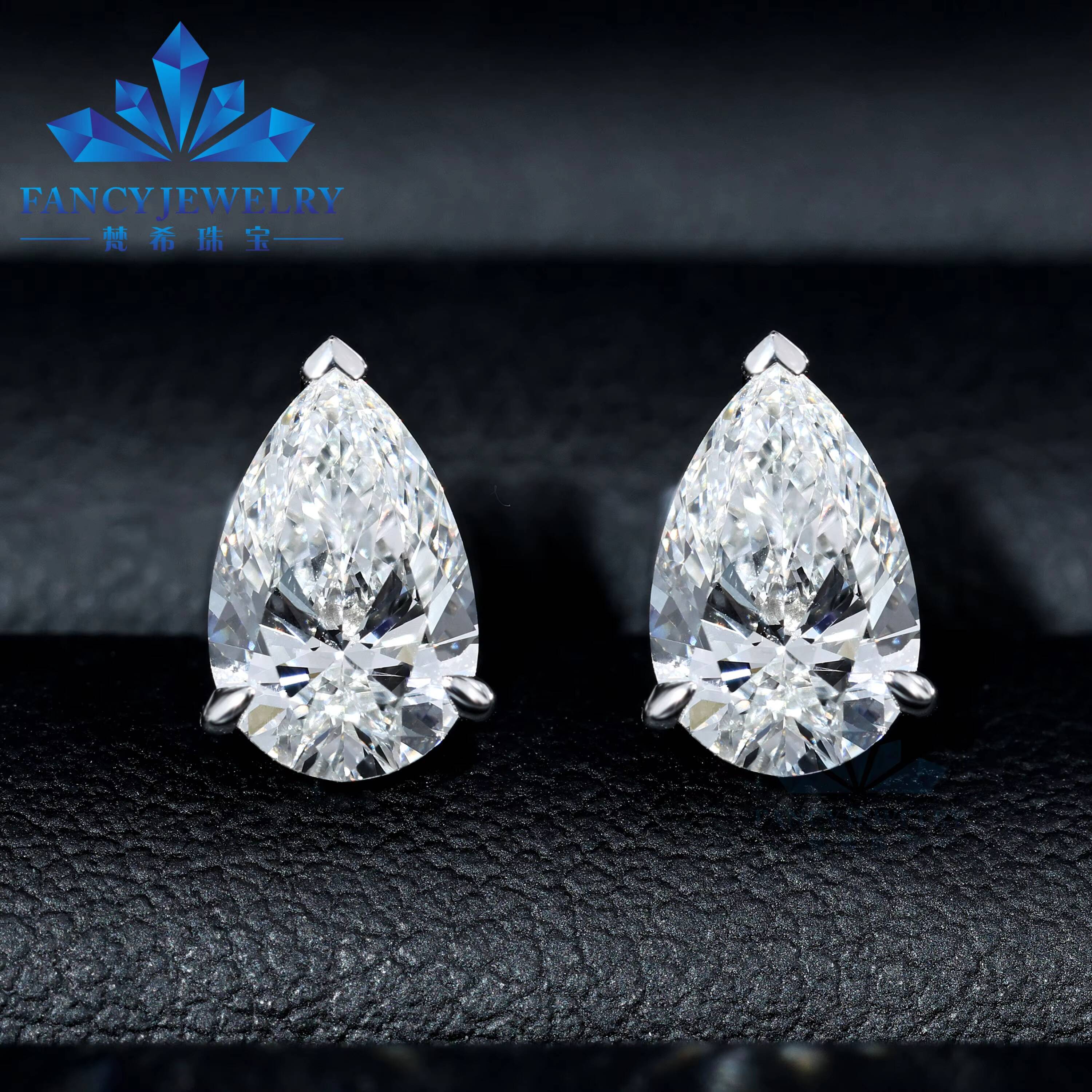 Factory Custom Fine Jewelry Earrings IGI Certificate Lab Grown Diamond Pear Cut 14K Solid Gold Stud Earrings for Engagement
