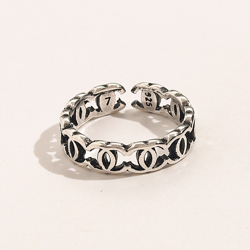 Luxury Hollow Open Ring for Men Women 925 Sterling Silver Plated Vintage Adjustable Ring Hypoallergenic Designer Inspired Fashion Jewelry