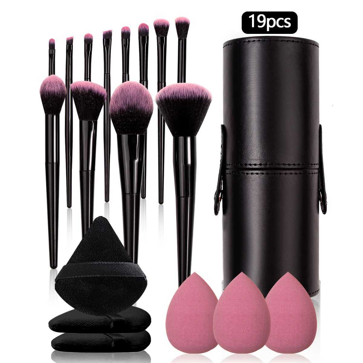 19PCS set of 12 makeup brush sets 3pcs triangular powder puff 3pcs non-powder makeup egg 1pcs makeup brush storage bucket Z260408