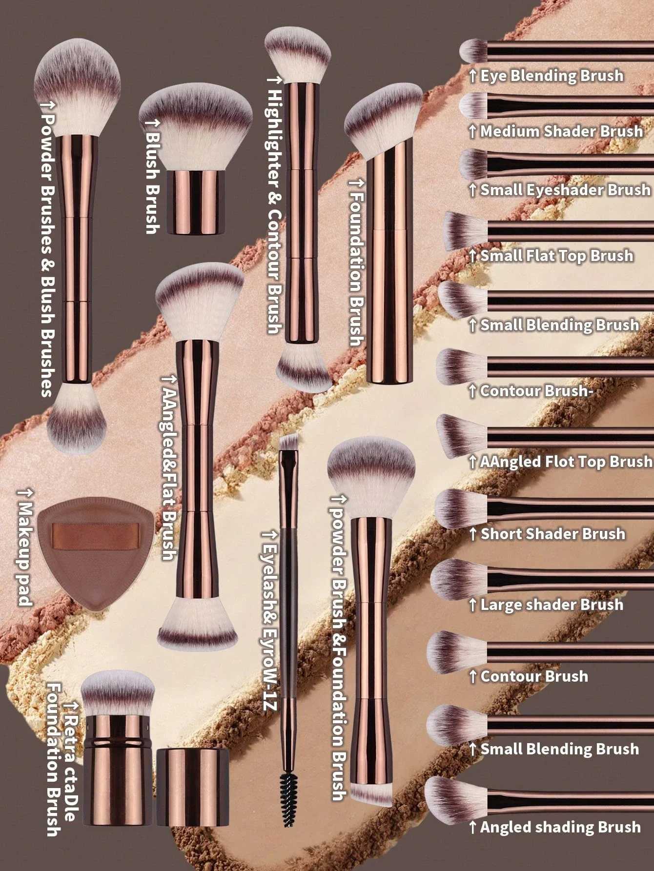 22pcs Professional Makeup Brush Set - 20pcs Long Aluminum Tube Soft Makeup Brushes 2pcs Sponge Puffs Accessories Including Powd Z260408