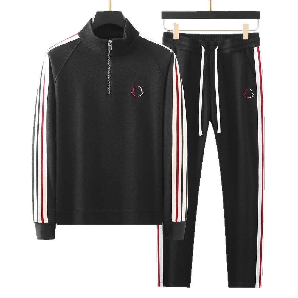 Spring And Autumn High-End Stand-Up Collar Long-Sleeve Suit For Men, Trendy Brand Fashion Breathable Webbing Color-Blocking Sports Casual Two-Piece Se
