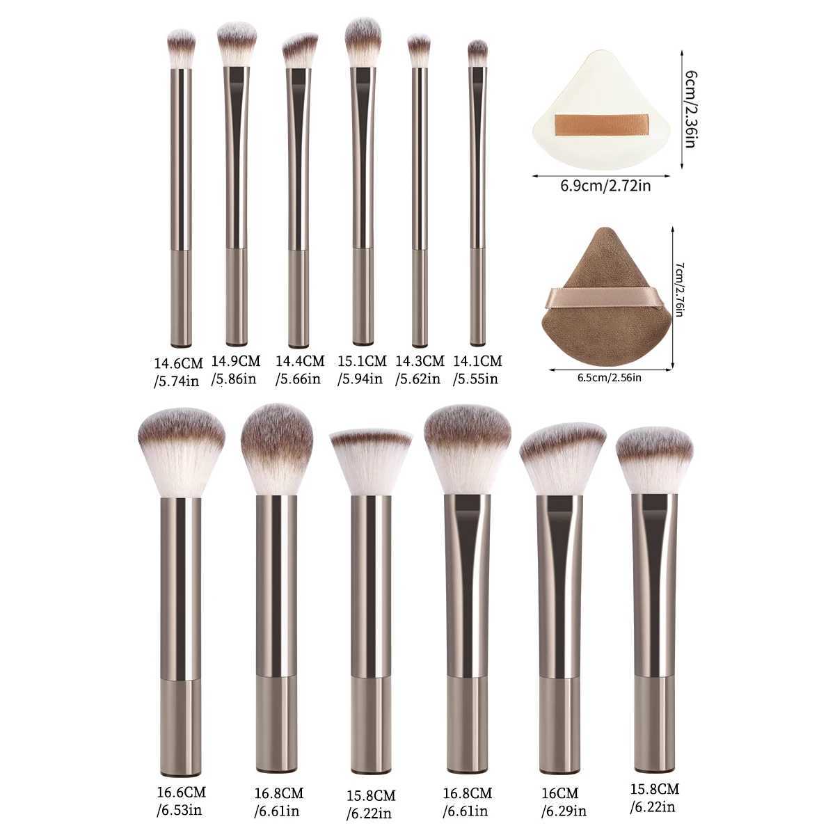 MAANGE 15pcs Makeup Tool Kit 12pcs Brushes 2pcs Powder Puffs and 1pc Air Cushion Puff Kabuki Foundation Concealer Blush Brushes Z260408