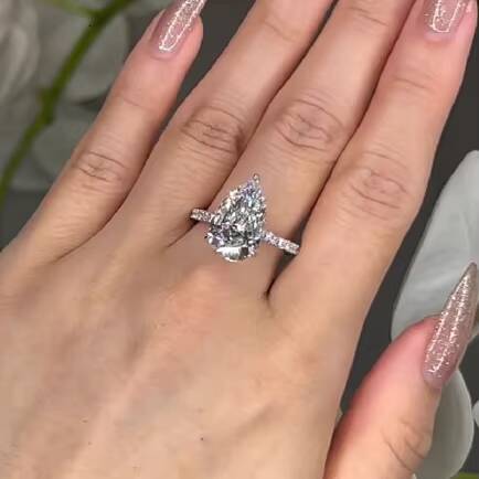 Elegant Wedding Ring 5ct Pear Cut Solitaire 14k White Gold VVS Moissanite Custom Engagement Ring for Women - view 4