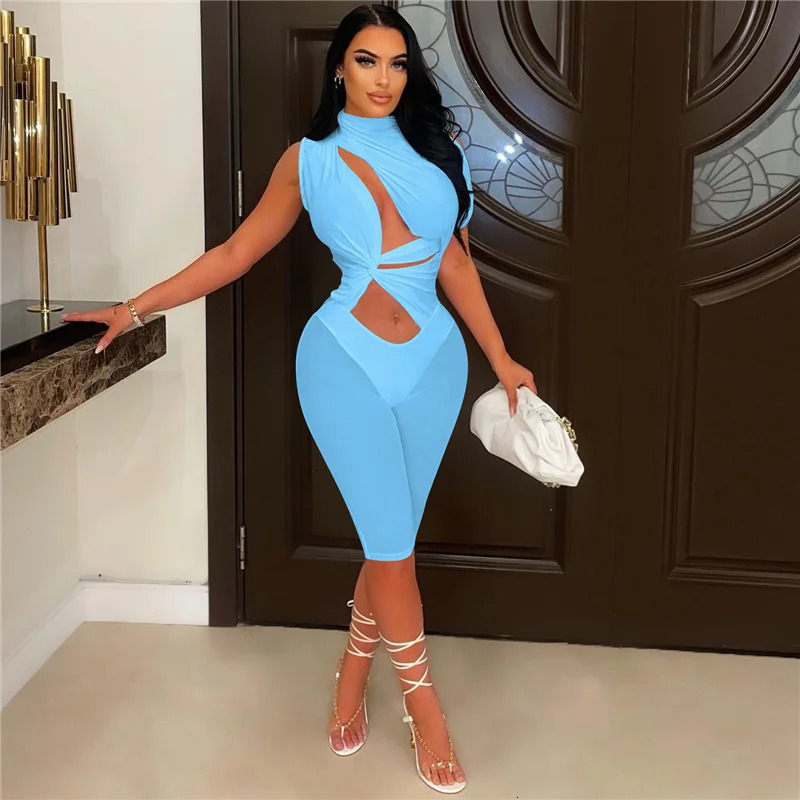 Sexy Mesh Patchwork See Through Skinny Playsuit Women One Shoulder Draped Hollow Out One Piece Rompers Party Club Jumpsuit Short 260407