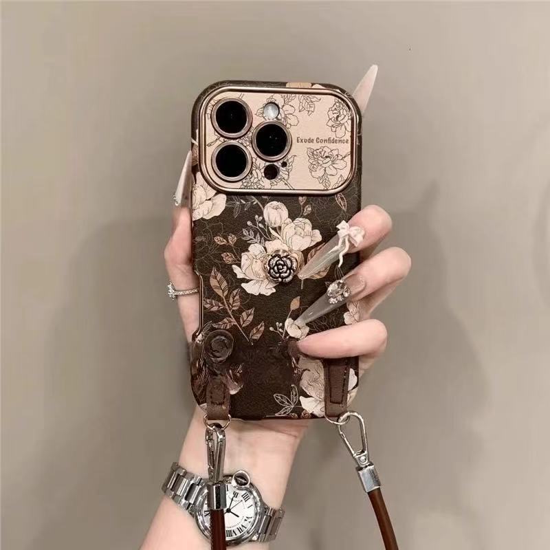 Retro Brown Camellia Flower Case for iPhone 17 Pro Max 16 15