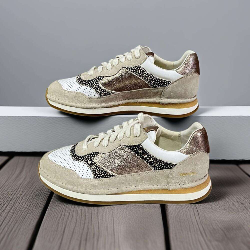 Okimoz Beige Metallic & Suede Retro Sneakers for Women