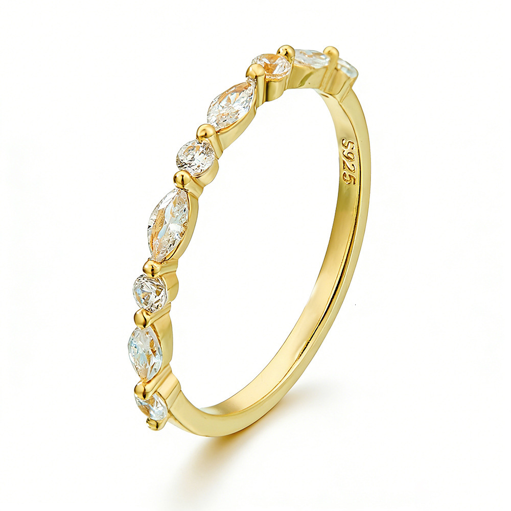 s925 sterling silver micro-inlaid marquise zircon ring, light luxury ins-style design, stackable ring jewelry