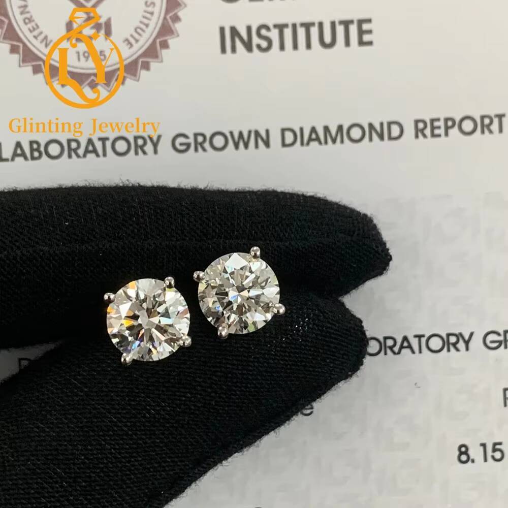 Lab Grown Diamond Stud Earrings 14k Solid Gold 4 Prong Diamond Earrings Women VS1 Clarity IGI Certified