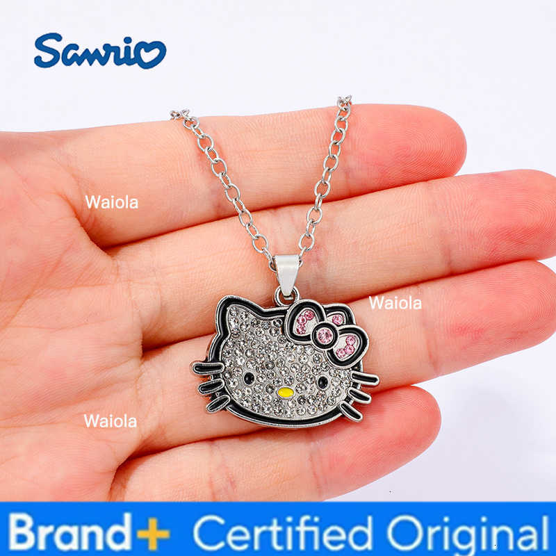 Sanrio Kawaii Hello Kitty Rhinestone Pendant Necklace Cute Cartoon KT Cat Charm Jewelry Gift for Birthday H260408