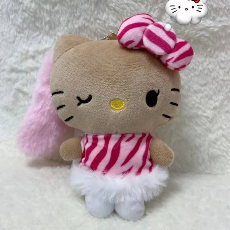 NEW Sanrio Avail Hello Kitty Bikini Long Tail Plush Kawaii Leopard Zebra Print Kt Doll Pendant Kitty Cat Stuffed Toy Bag Charm