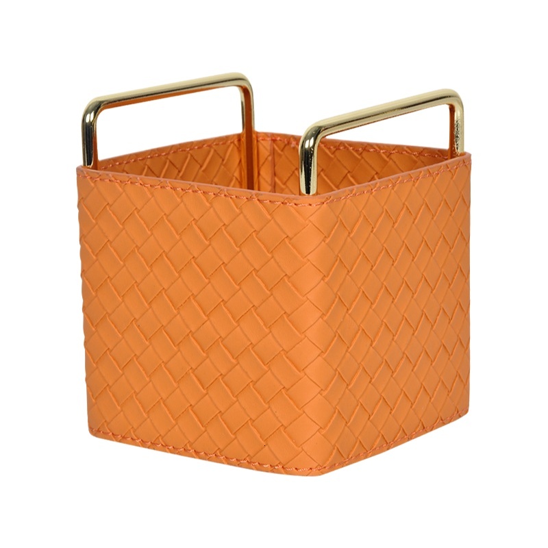 Pen Holder Modern Minimalist Hand Woven Leather For Office Study Living Room Entryway Key Remote Control Storage Ornament Orange Color Luxury Style