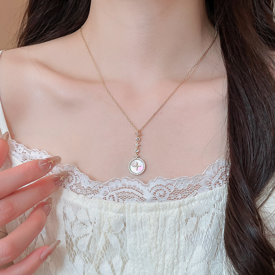 18k real gold plated zircon round pearl necklace, stylish and elegant sweater chain, light luxury high-end jewelry wholesale - view 4