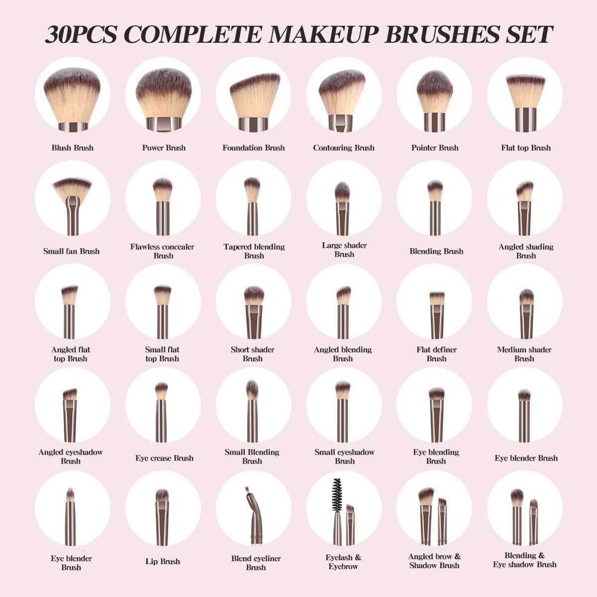 MAANGE 34PCS Makeup Tools Kit 30PCS Foundation Eyeshadow Blush Makeup Brush Cosmetic Makeup Remover Puff Sponge Set with Bag Z260408